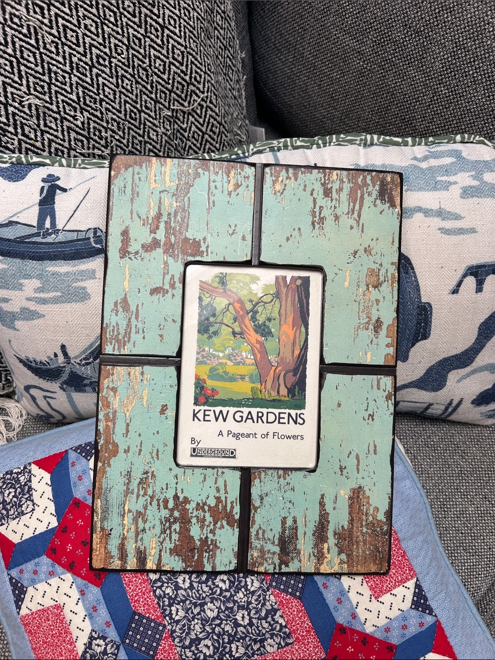 Z Gallerie Distressed Mint and Brown Segmented Wood Frame